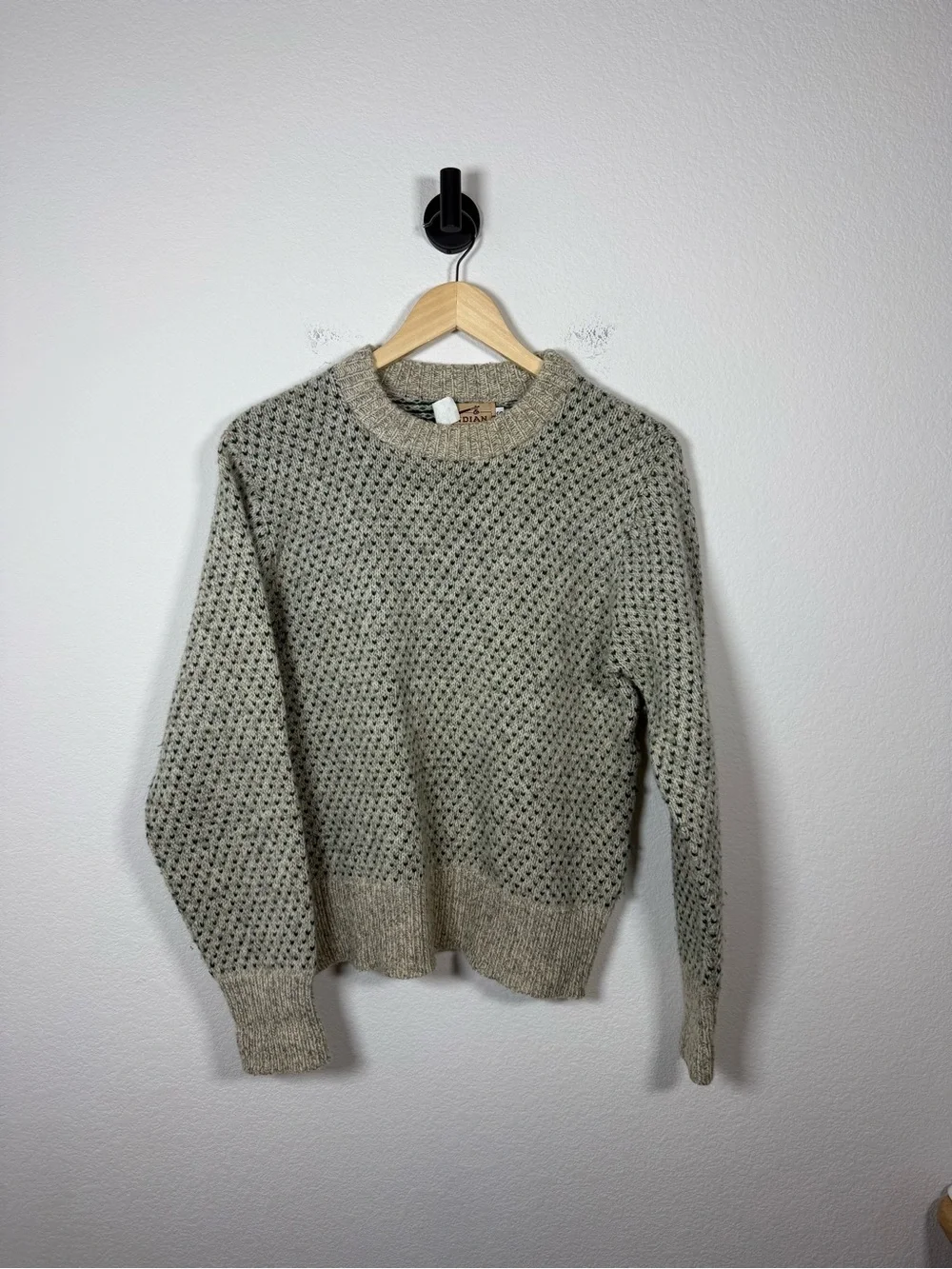 Vintage Indian Rugged Wear Wool Birdseye Knit Sweater Made USA Size S